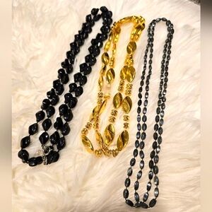 SARAHCOV Bead in a Bundle of  Black,Gold Grey Long Vintage Bead Necklaces3pcs.🌴